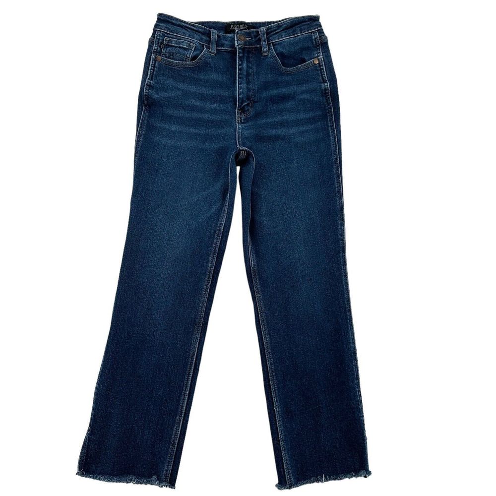 Judy Blue Cropped Straight Sz 4 Stretch Raw Hem High Rise Denim Blue Jeans